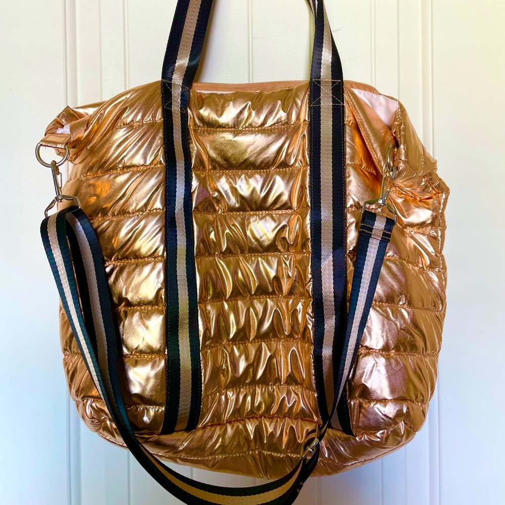 Metallic Rose gold puffy tote